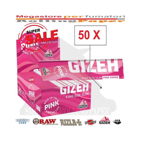 master-174 Χαρτάκια στριφτού Gizeh Extra Fine Pink King Size – συσκευασία με 50 πακετάκια