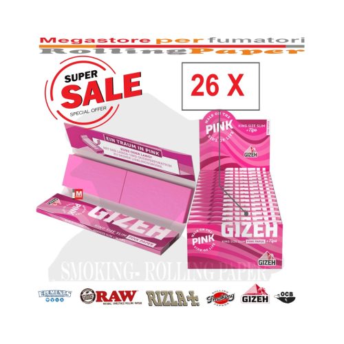 master-175 Χαρτάκια στριφτού Gizeh Pink King Size με φίλτρα – συσκευασία με 26 πακετάκια