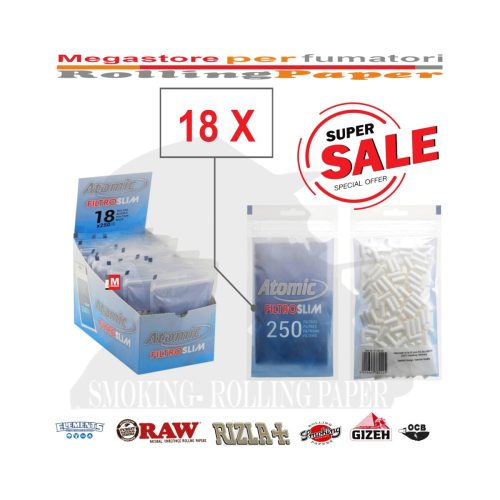 master-18 Φιλτράκια τσιγάρου Atomic Slim 6 mm – 18 σακουλάκια των 250 φίλτρων