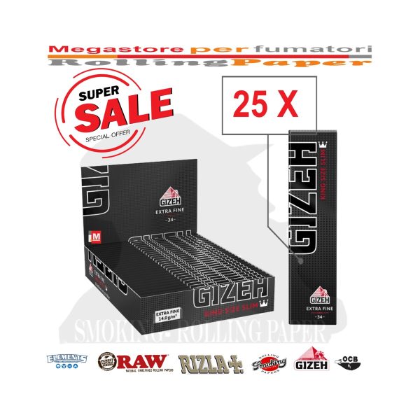 Χαρτάκια στριφτού Gizeh Extra Fine Black King Size Slim – συσκευασία με 25 πακετάκια