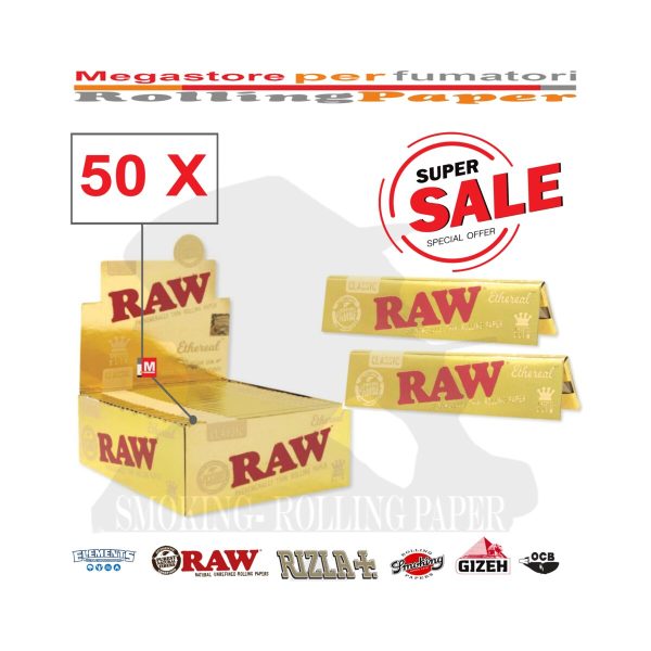 master-251 Χαρτάκια στριφτού RAW Ethereal Premium Gold King Size – συσκευασία με 50 πακετάκια