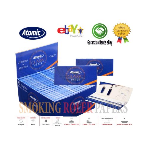 Χαρτάκια στριφτού Atomic Classic King Size Slim με φίλτρα – συσκευασία με 20 πακετάκια